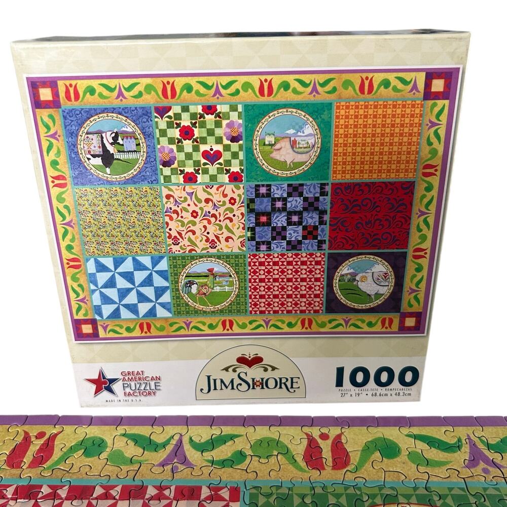 Jim Shore Farm Animal Quilts 1000-Pc Puzzle Great American Factory VTG Complete